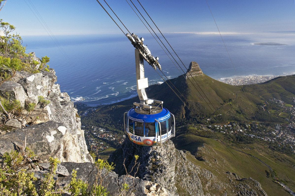Table Mountain cable car with Lion’s Head in the background
